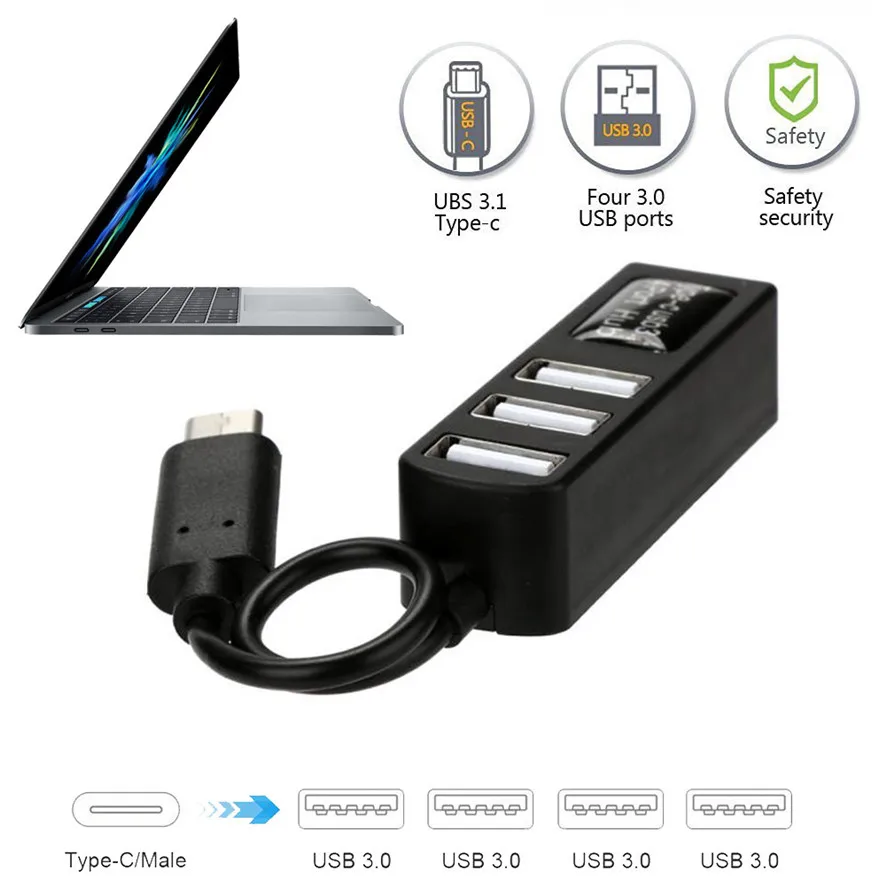 Лучшая цена от Type-C до 4-портовый USB 3 0 концентратор 1 адаптер для MacBook Pro(2016) и других