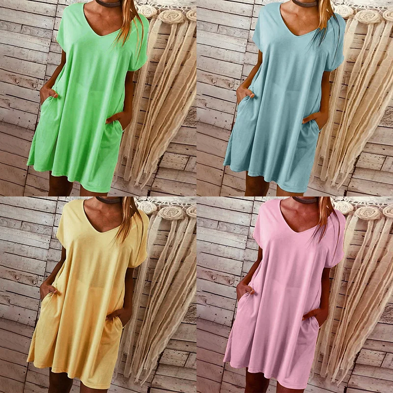 Женское летнее пляжное платье с карманами размера плюс стильное домашнее