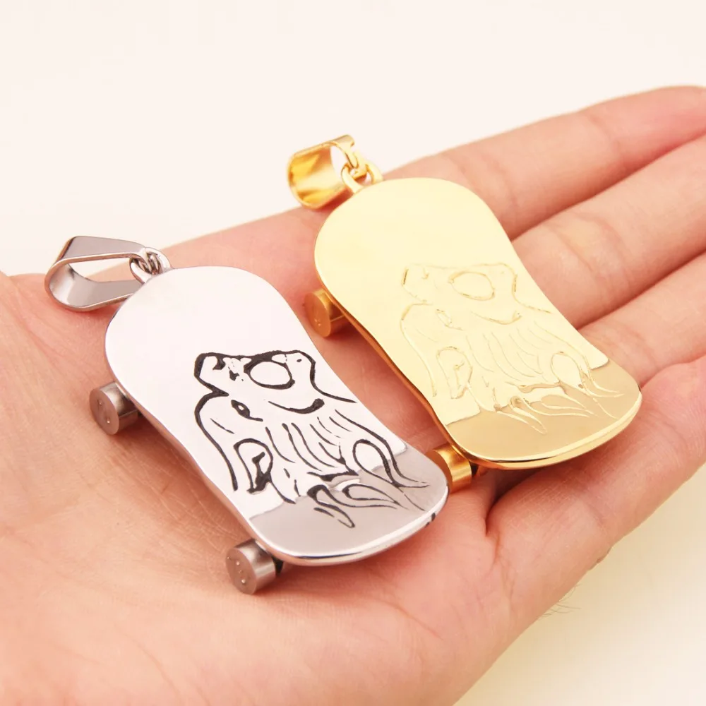 

2,05 "* 1,10",28 г хип-хоп мода Unisexs мужские из нержавеющей стали серебряный цвет золотой скейтборд Мужская подвеска ожерелье 24 "панк ювелирные изд...