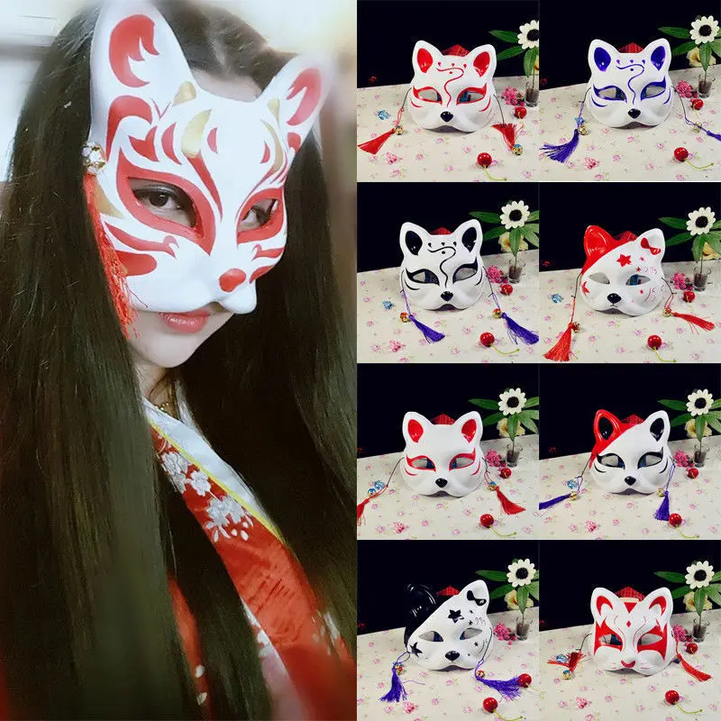 Женская Аниме полулицевая маска лисы японское аниме ручная роспись Kitsune Хэллоуин