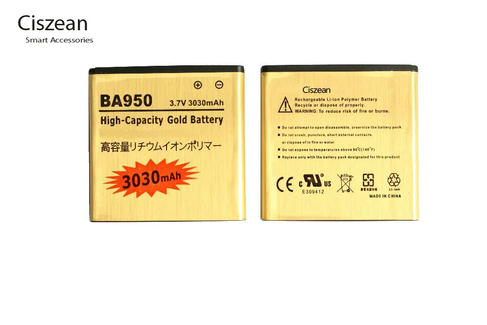 Ciszean 10 шт./лот 3030 мАч BA950 Золотой Сменный аккумулятор для ZR M36h SOL22 C5502 C5503 SO-04E AB-0300 +
