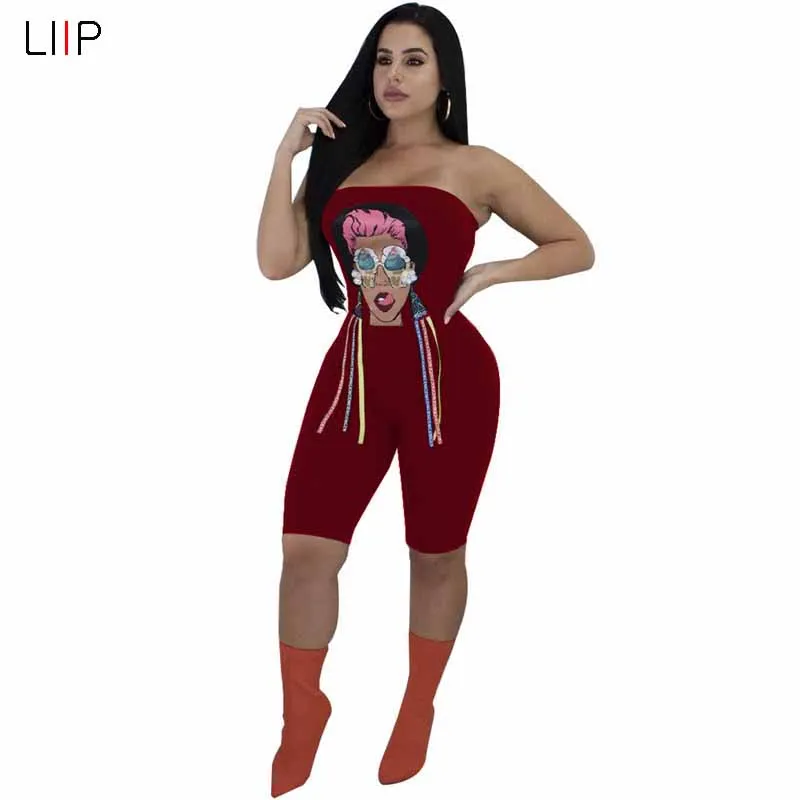 Женский комбинезон с открытыми плечами LIIP Облегающий цветочным принтом 3458 лето