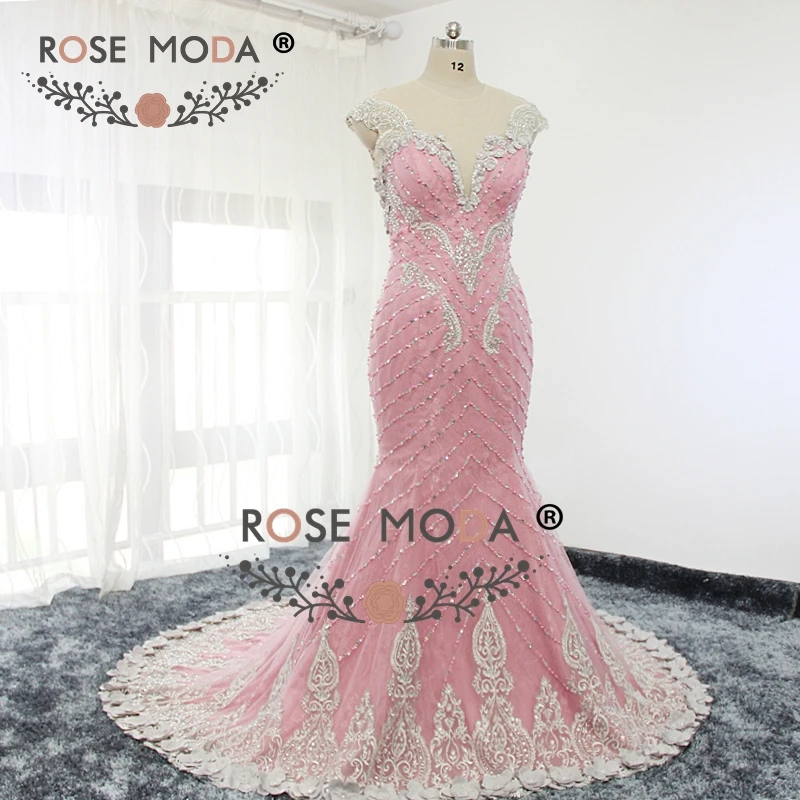 Роза Moda розовое кружевное вечернее платье, расшитое кристаллами вечерние платья с 3D цветы официальная Вечеринка платье