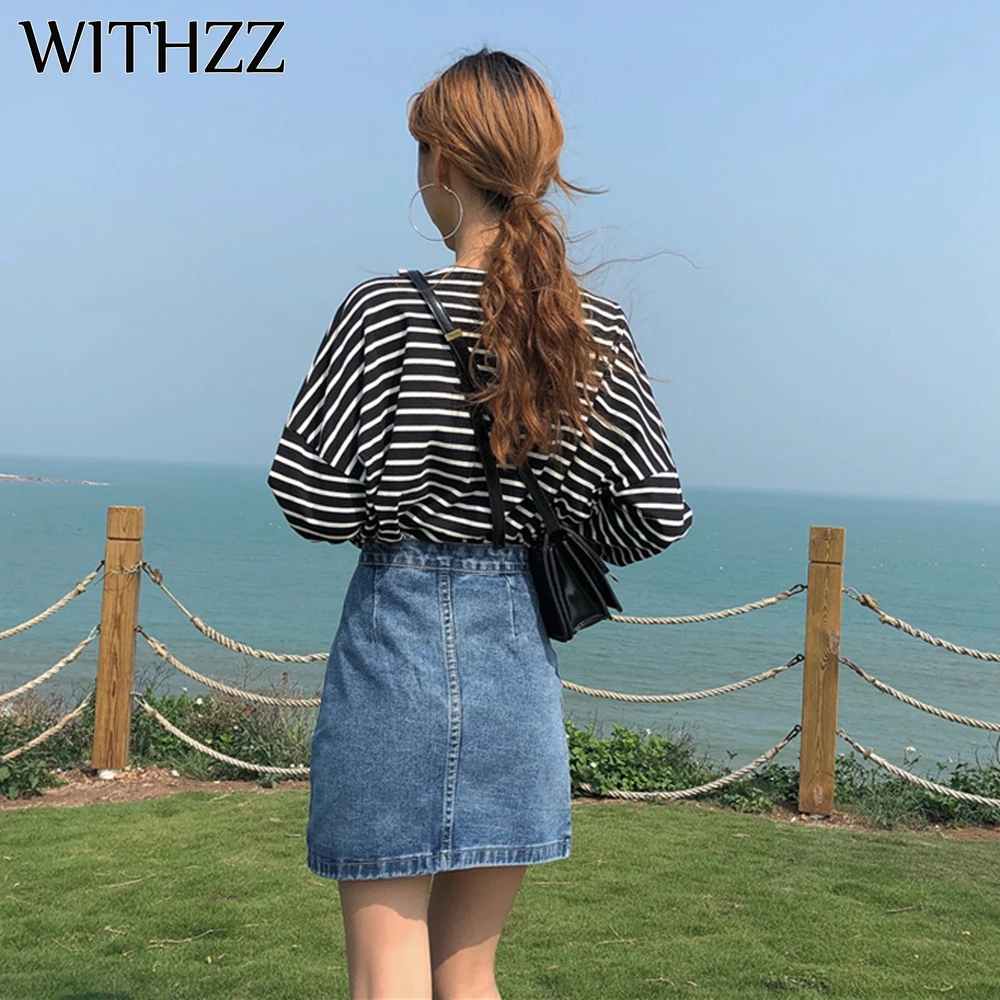 Женская джинсовая юбка на молнии WITHZZ летняя винтажная с высокой талией свободная