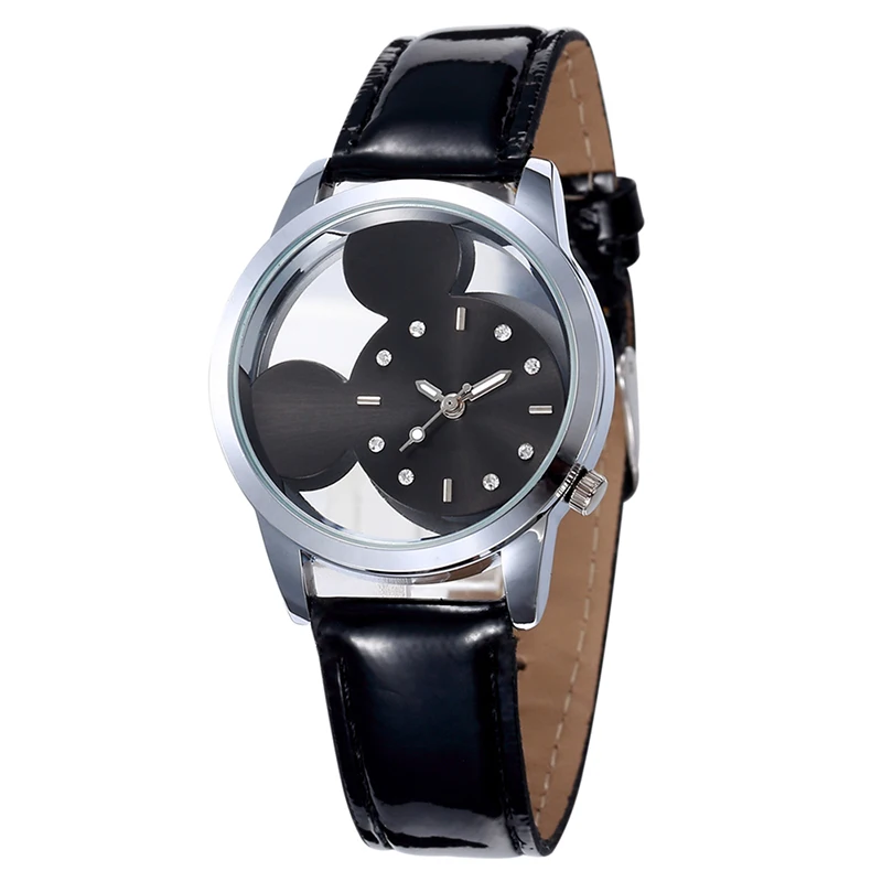 Модные женские часы с милым мультипликационным принтом полые со стразами