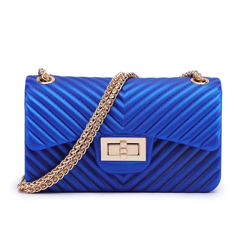 Royal blue Летняя ПВХ силиконовая сумка через плечо для женщин, винтажная Желейная сумка через плечо, женская сумка на цепочке синего, зеленого, красного, черного цвета - Цвет: Royal blue