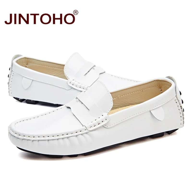 Туфли JINTOHO мужские кожаные повседневные лоферы без застежки плоская подошва