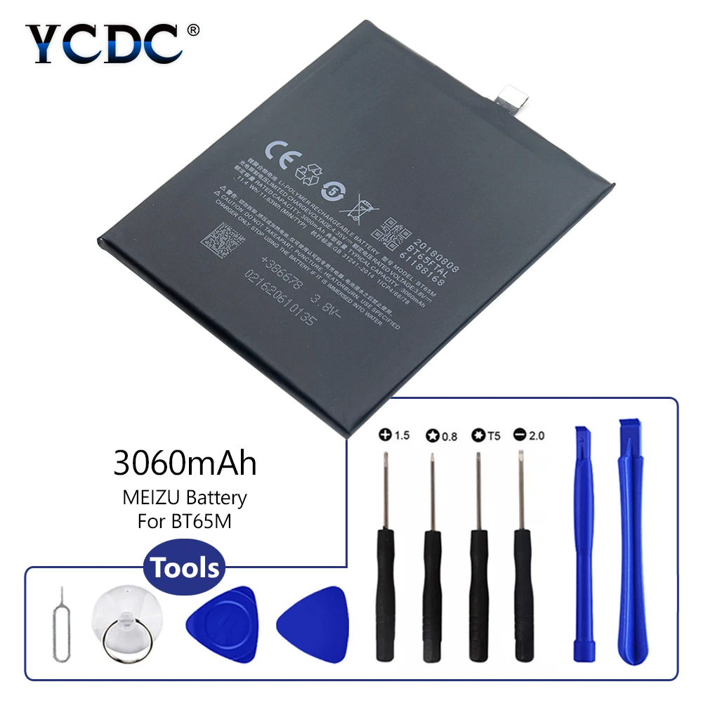 YCDC bt65m аккумулятор bt-65m bt 65m для meizu mx6 m685u m685q m685c с инструментами для открывания 3,8 v 3060mah Замена