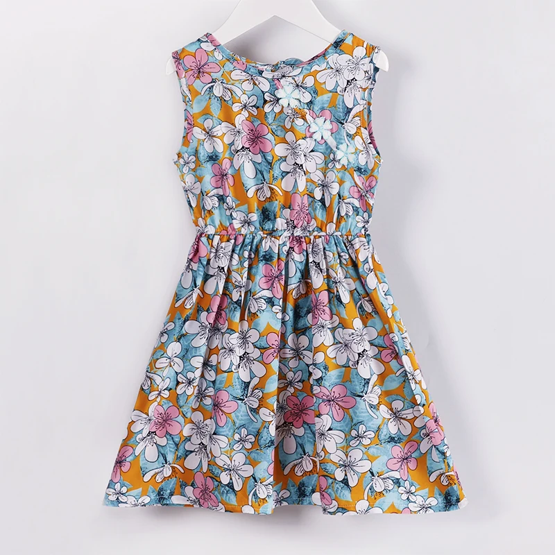 2019 Fashion Kids Girls Summer Dress O-neck Sleeveless Silk Floral A-line Elegant Cute Princess Outfits | Детская одежда и обувь
