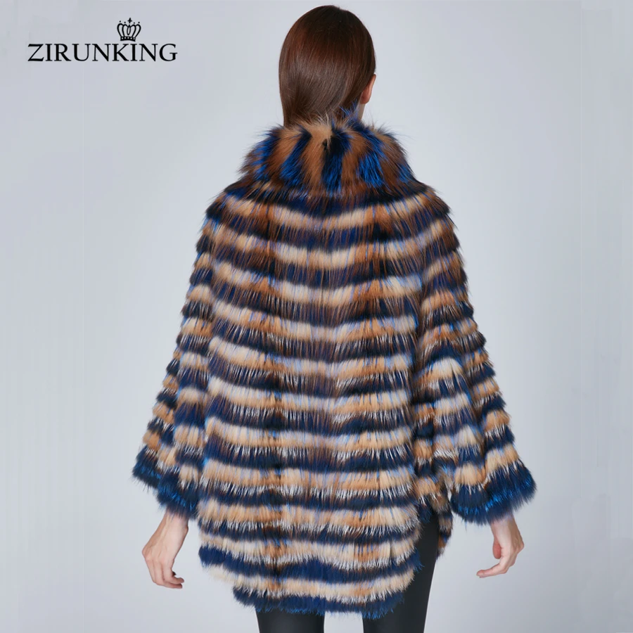 ZIRUNKING женская куртка из натурального Лисьего меха с рукавом летучая мышь, шуба из натурального меха серебристой лисы, женская верхняя одежда из натурального меха ZC1859