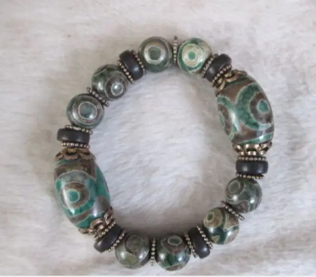 

Elaborate China Tibetan king kong eye floer dzi amulet agate bracelet can scale No.7