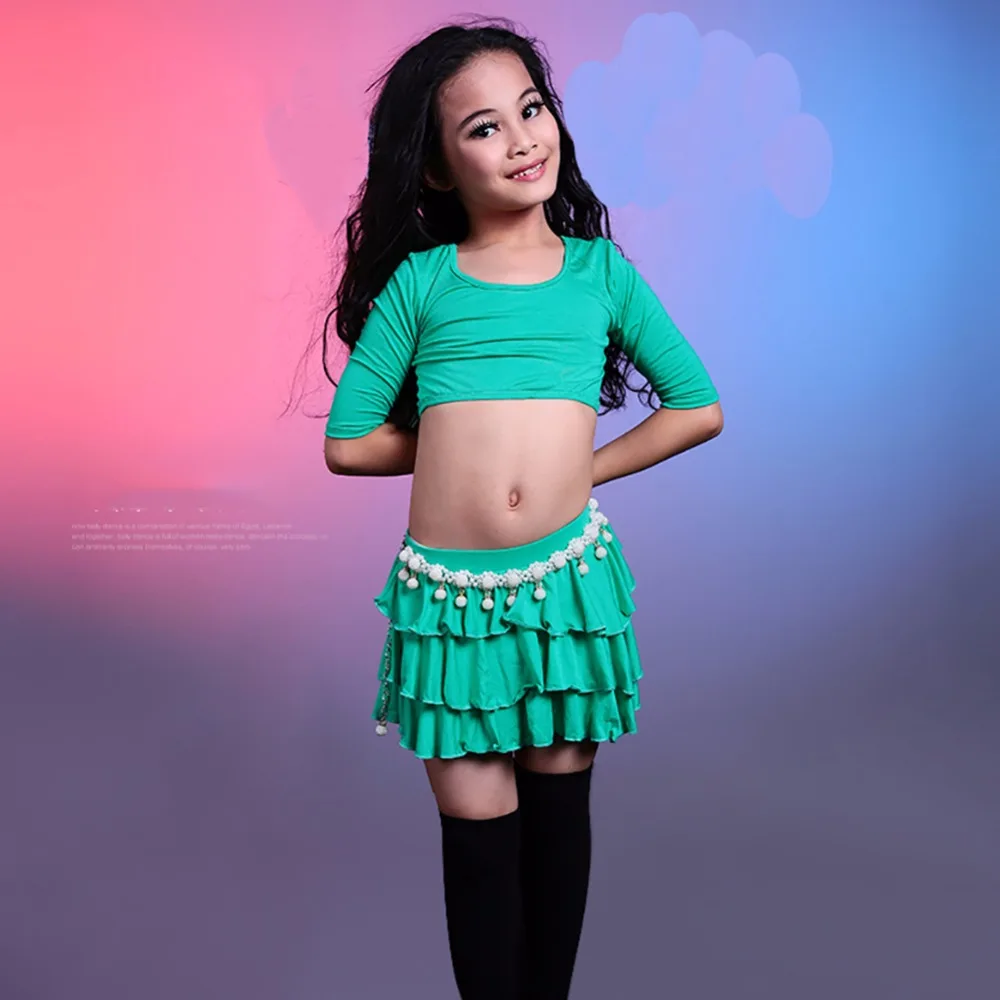 

Hot Sale Belly Dance Suit For Girl Blue/Rose/Yellow/Green Schoolchild Garment Indian Showing Feminine Competitive Costumes Q4026