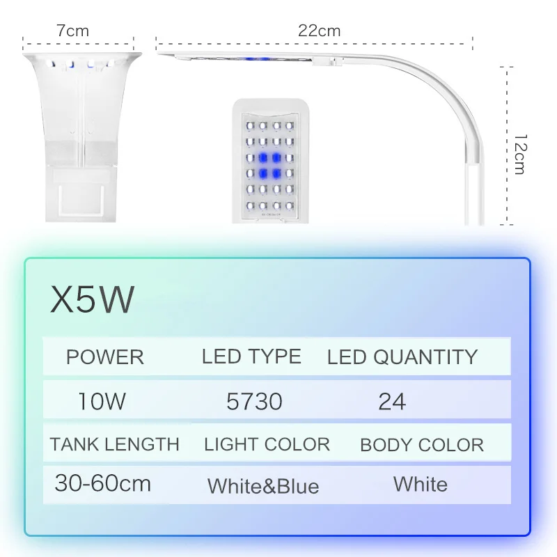X5W WhitexBlue Light Ультра тонкий светодиодный светильник для аквариума 5 Вт/10 Вт/15 Вт освещение для водных растений водонепроницаемый пристегивающийся светильник для аквариумных растений светильник для выращивания растений - Цвет: X5W WhitexBlue Light