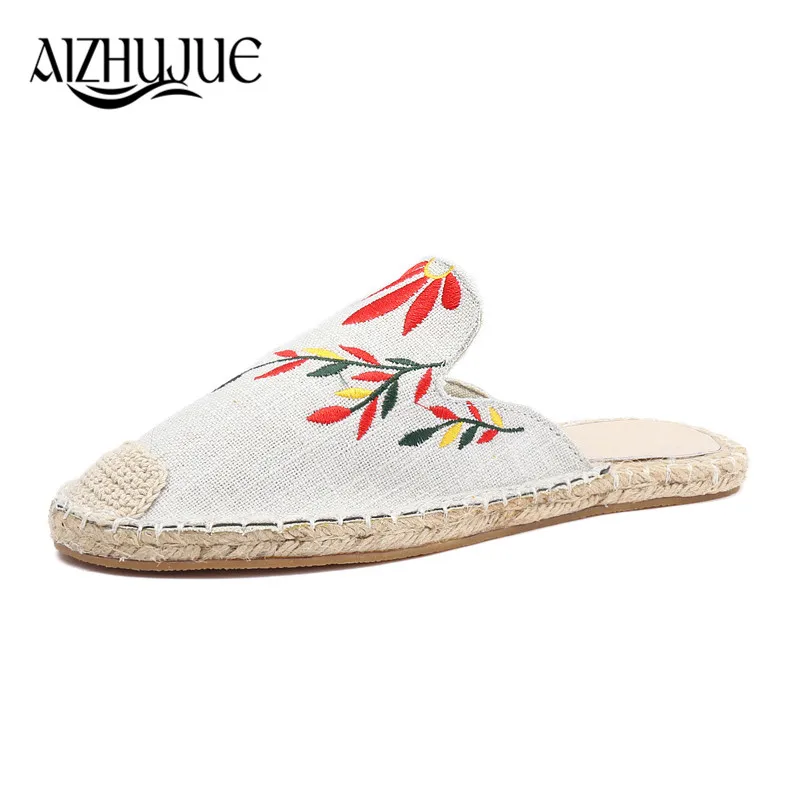 AIZHUJUE Women's Slippers 2018 Embroidery Straw Mules Shoes Women Summer Casual Beach Comfortable Ladies Footwear | Обувь