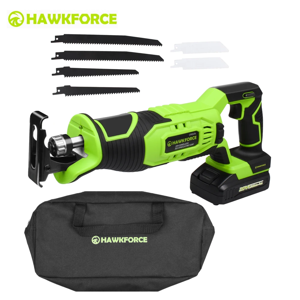 HAWKFORCE 20 в комплект беспроводной сабельной пилы 1500 мАч наружная электрическая пила с 6 лезвиями для резки дерева и металла электроинструменты