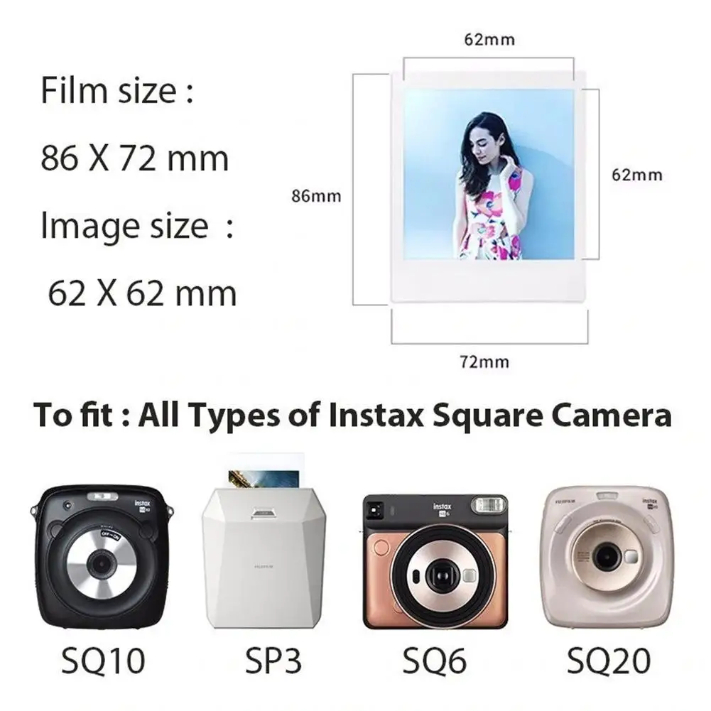 Для Fujifilm Instax квадратная пленка белый/черный Мини краевая фотобумага для SQ10 SQ6 SQ20