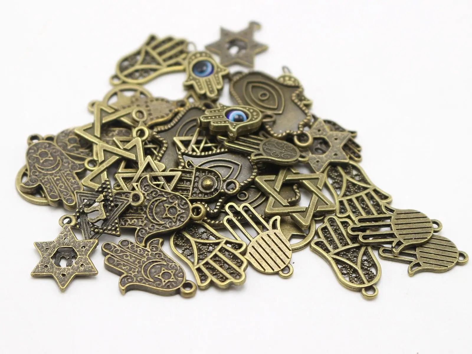 40 бронзовых шармов Kabbalah с синим глазом Hamsa ручная подвеска Звезда Давида|hand of