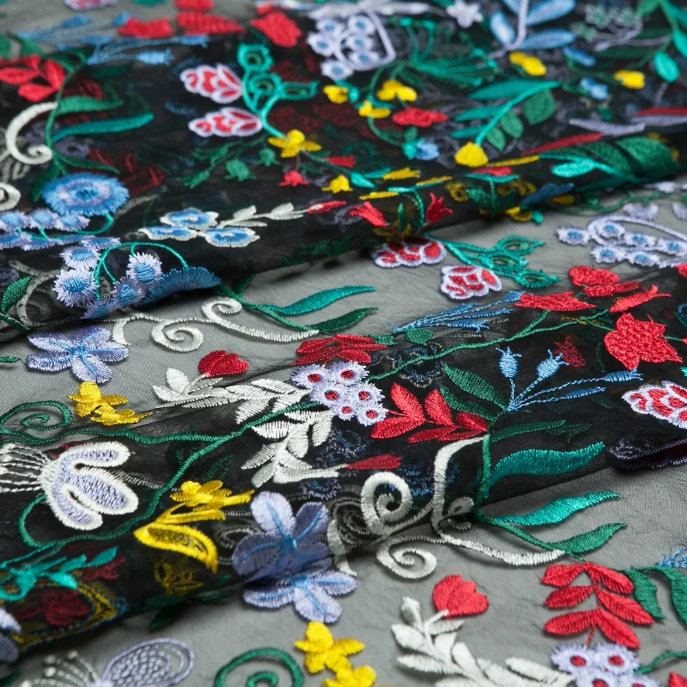 

Модная кружевная черная сетчатая ткань с вышивкой бабочки и листьев, шитье для платья, юбки, свадьбы, танцев, ремесло во дворе