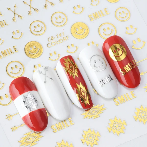 CB141 Gold 1 шт 3D стикер для дизайна ногтей серебряное золото клейкая наклейка Звезда Луна полосы Дизайн ногтей обертывание Маникюр Мода фольга слайдер CHCB133-141-1 - Цвет: CB141 Gold