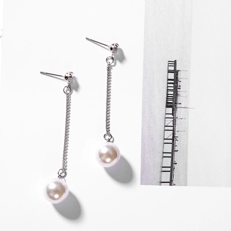 Серьги XZP с искусственным жемчугом серебристого цвета длинные серьги подвеской