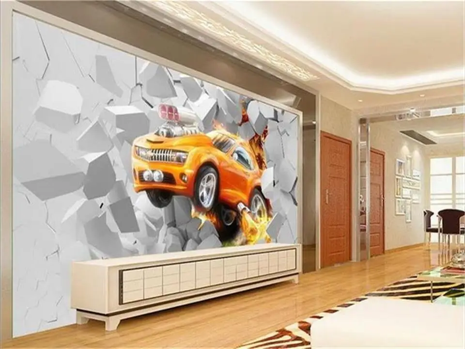 

3d-фотообои на заказ, настенная роспись с изображением огня, автомобиля, каменной стены, дивана, телевизора, нетканые обои для стен