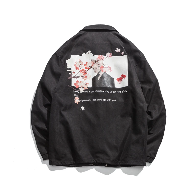 Черно белая мужская куртка с принтом сливы спортивная уличная одежда винтажное