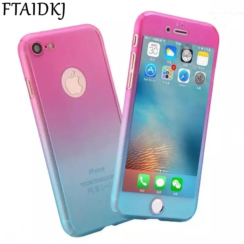 FTAIDKJ Gradient Colourful Hard Plastic Case For iPhone XS Max XR X 6 6S 7 8 Plus 5 5S SE 360 Degrees Full Protection Cover Capa |