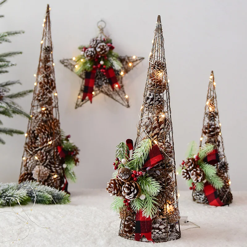 Рождественские светодиодные огни светящиеся елки олень сосновые шишки
