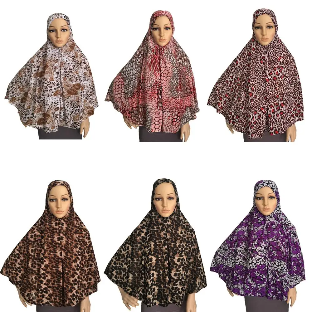 Khimar Lunga musulmana Hijab Niqab Velo Islamico Shayla Amira Testa Copertura di Preghiera Abbigliamento Cappello Sciarpa Per Le Donne Turbante Della Stampa Del Leopardo nuovo