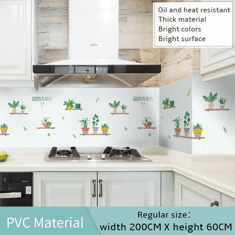60*200cm Kitchen oil-proof wall stickers cooker high temperature waterproof tile cabinet range hood refurbished wallpaper - Цвет: 60x200cm