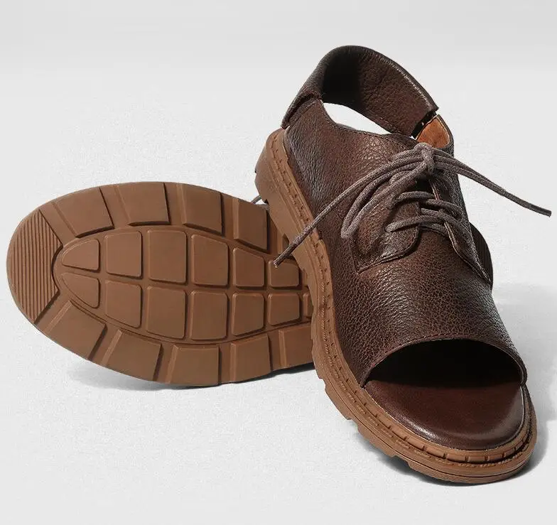 Сандалии мужские из коровьей кожи модная Винтажная обувь в британском стиле