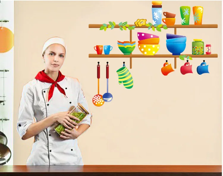 Мультяшная Милая кухонная посуда художественный Настенный декор плитка шкаф