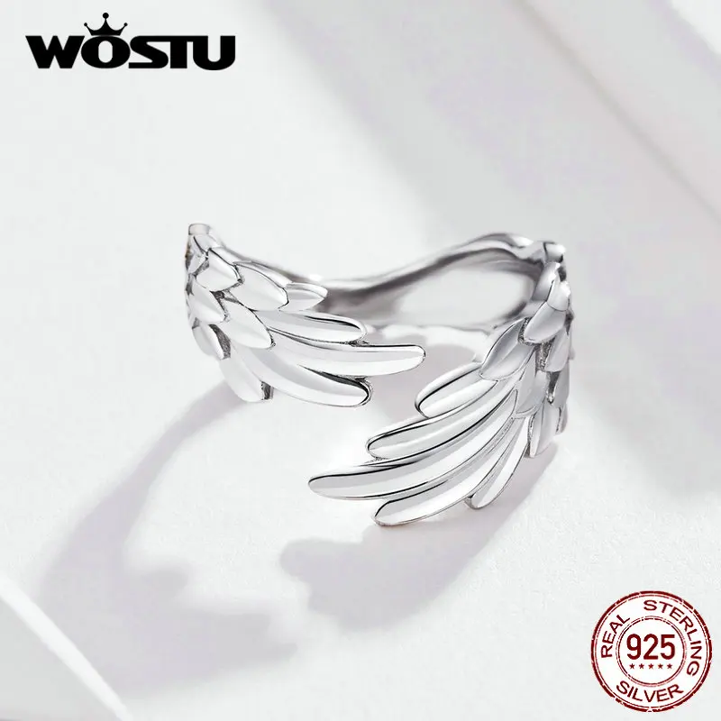 Женское кольцо с перьями WOSTU из стерлингового серебра 925 пробы регулируемым