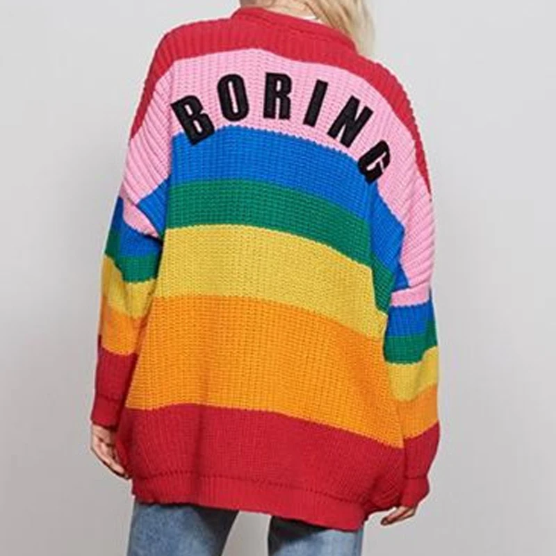Женский кардиган оверсайз длинный вязаный Радужный в Корейском стиле теплая
