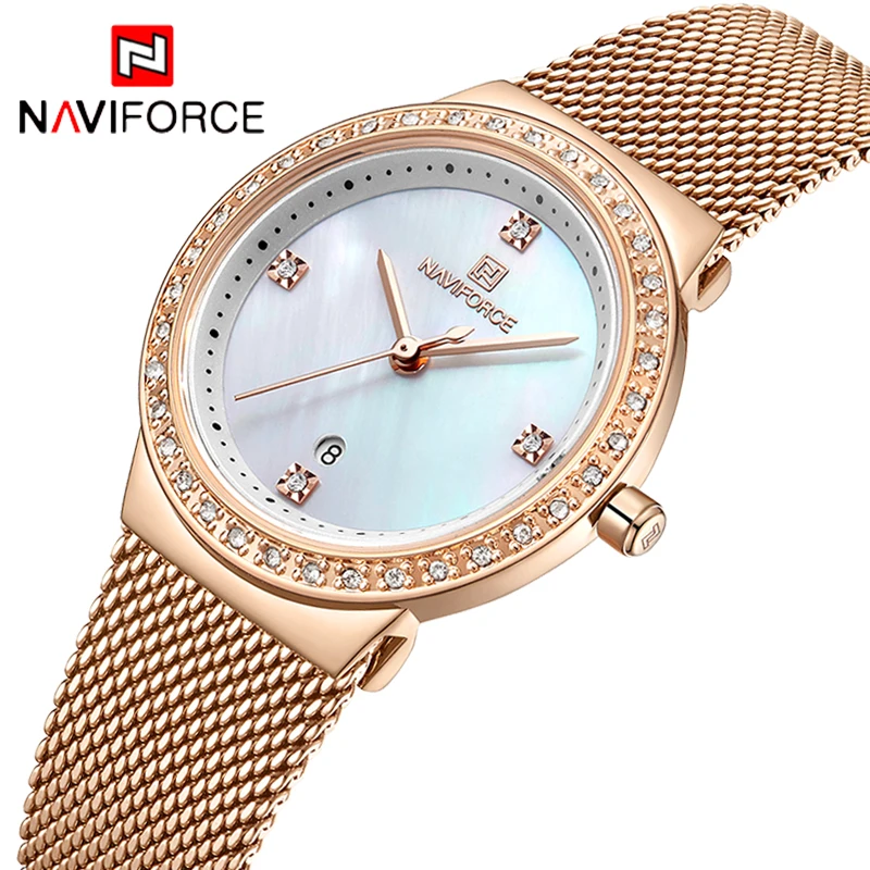 Бренд NAVIFORCE, роскошные часы для женщин, модная одежда, кварцевые наручные часы, женские водонепроницаемые часы из нержавеющей стали, Relogio Feminino