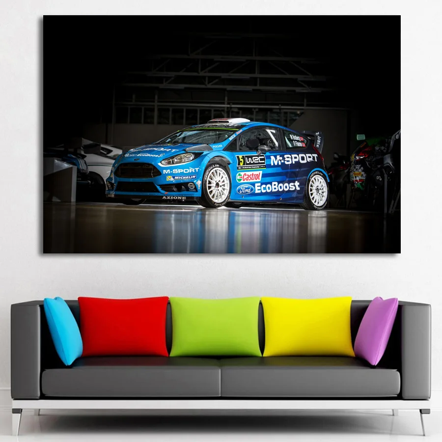 Спортивный автомобиль Ford Fiesta RS WRC гоночные автомобили настенные художественные плакаты и художественная печать на холсте картины в рамке для декора комнаты