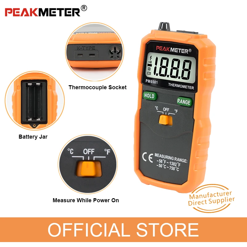 PEAKMETER PM6501 ЖК дисплей цифровой термометр с K Тип термопары Termometro удержанием