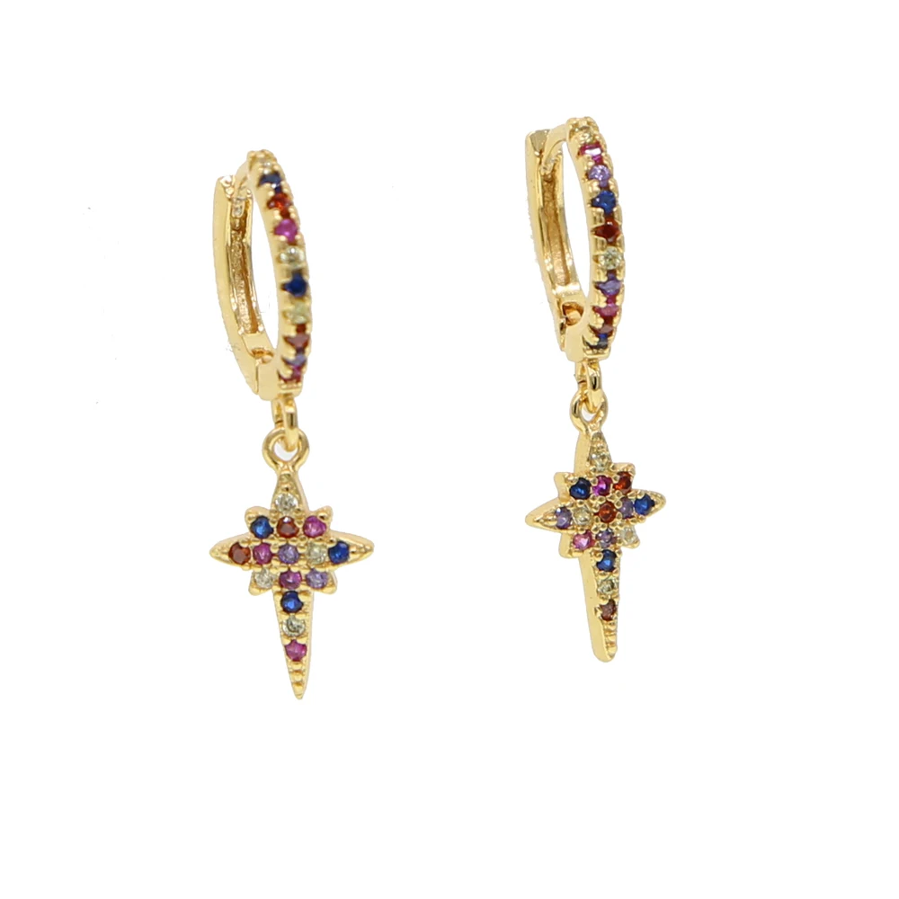 Северная звезда висячие серьги золотого цвета потрясающие женские ювелирные