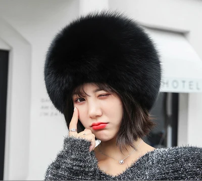 black Шапка новая звезда мех натуральная Серебряная лисий мех шапки мужские из натурального меха енота Lei Feng шапка для российских мужчин бомберы шапки с кожей - Цвет: black