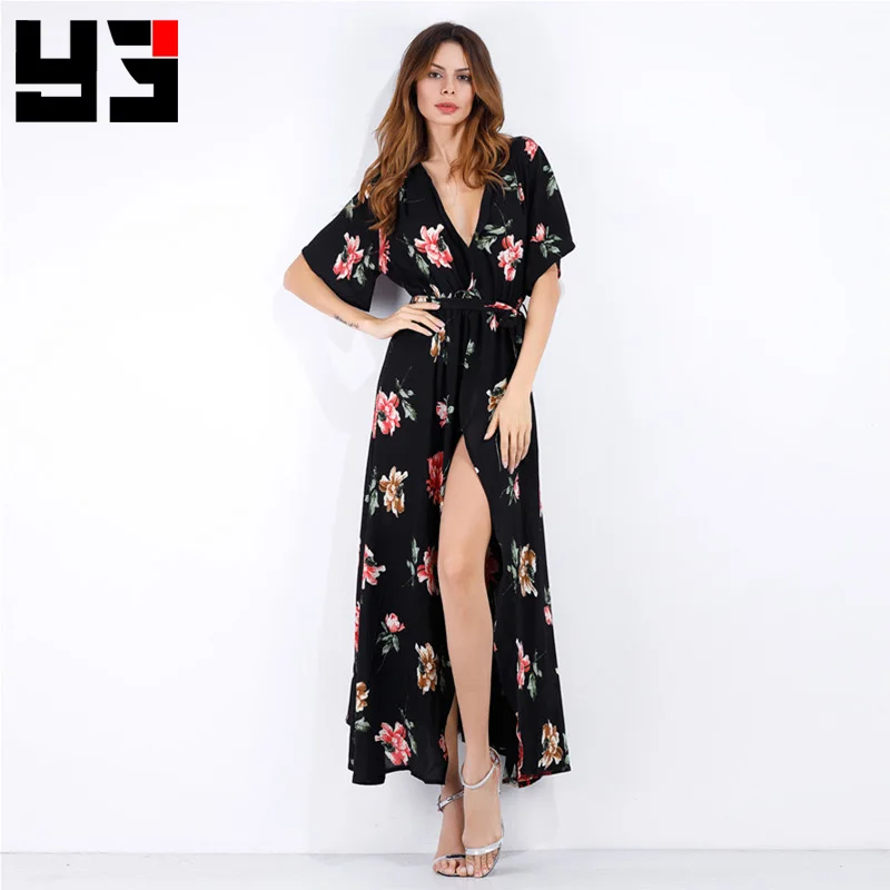 Винтажная Цветочная пляжная юбка с глубоким v образным вырезом платье короткими