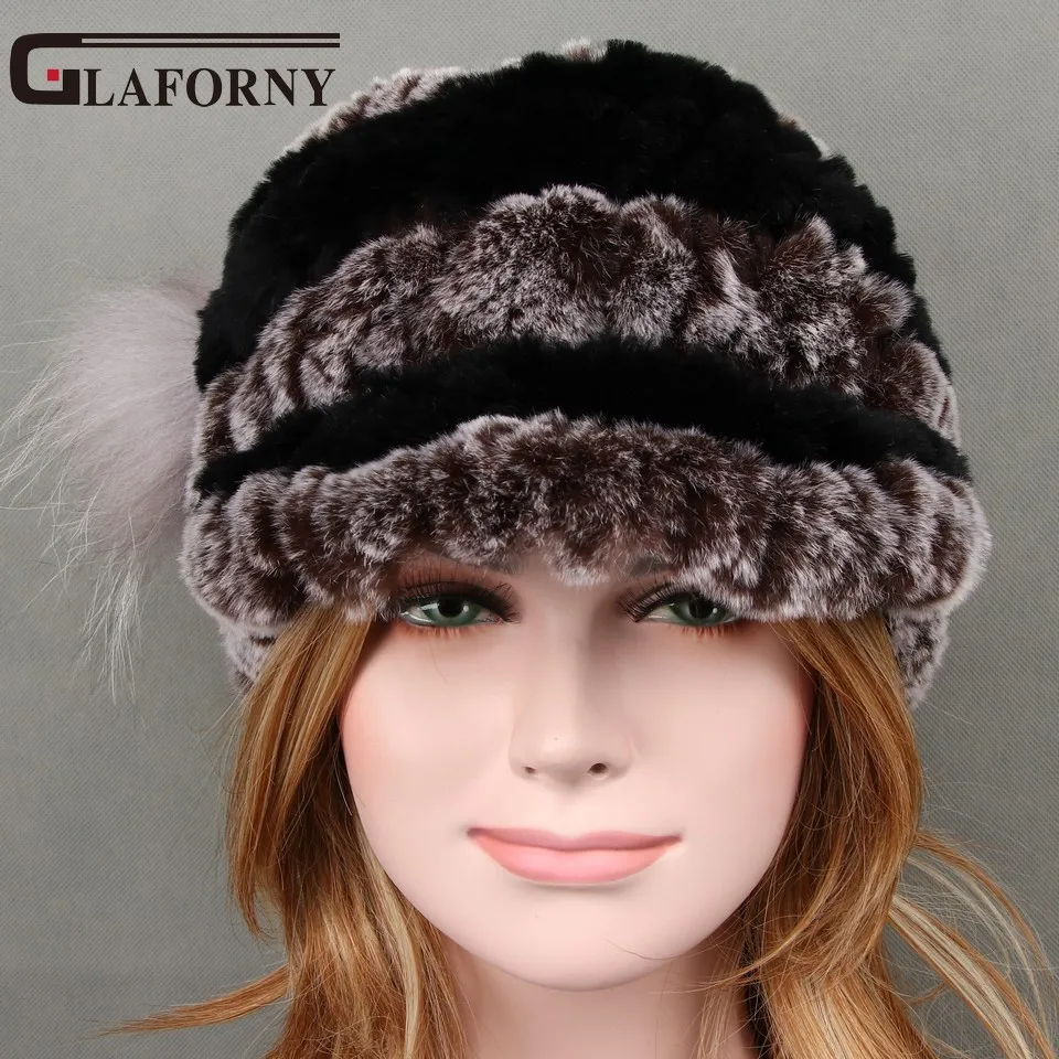 Glaforny зимняя женская шапка из натурального меха кролика рекс с цветком лисы