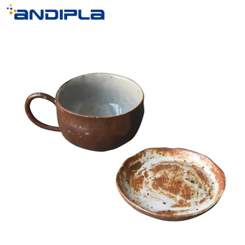 Керамическая грубая керамика 90cc кофейная кружка эспрессо чашка и блюдце