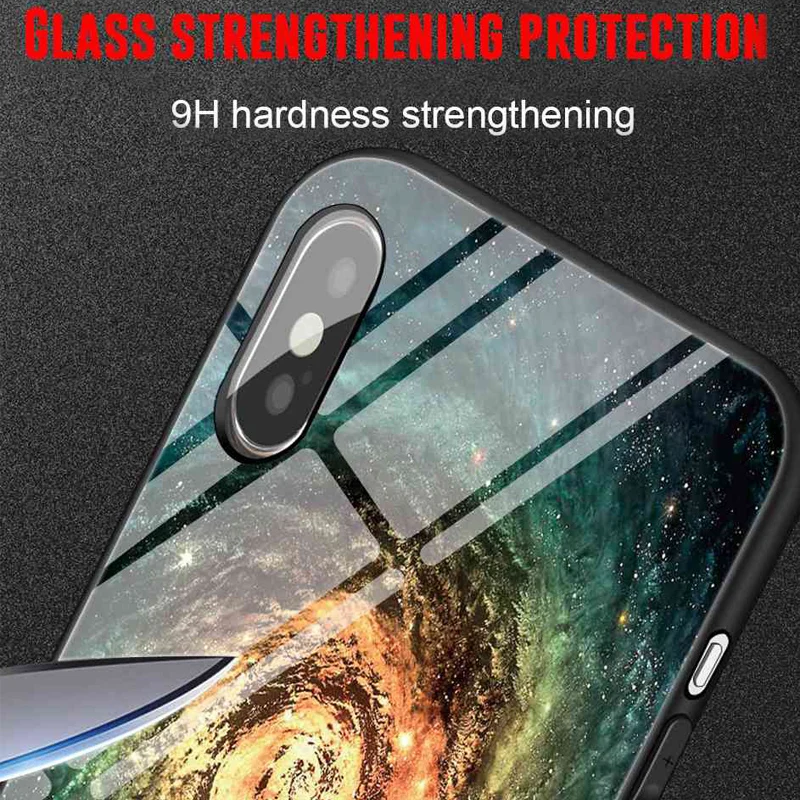 Luxury tempered glass case for iPhone XS Max silicone space patterned phone cover XR X 8 7 6 6s plus fitted coque |