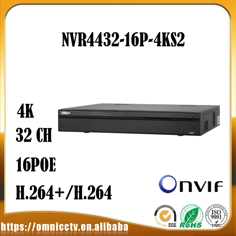 Dahua 32CH 16poe CCTV NVR nvr4432-16p-4ks2 P2P 1.5u видео Регистраторы до 5mp Камера HDMI VGA 4 sata hdd