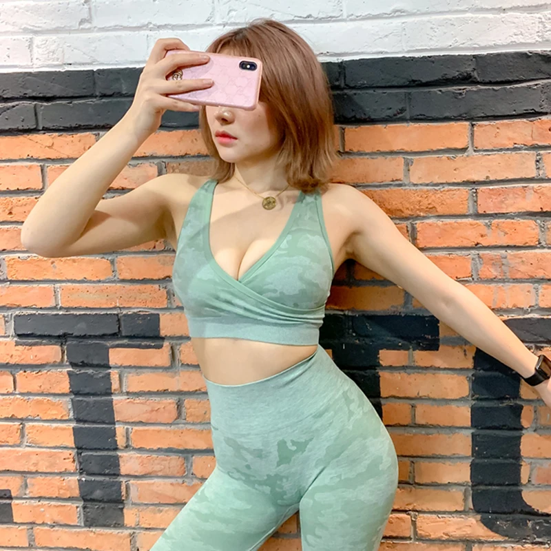 Женский бесшовный Камуфляжный бюстгальтер для йоги привлекательный спортивный
