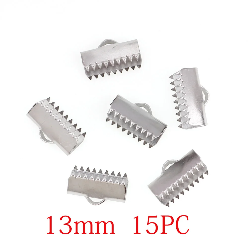 13mm 15pieces Металлические обжимные концевые колпачки для плоского кожаного шнура серебристого цвета из нержавеющей стали концевые застежки для изготовления украшений - Цвет: 13mm 15pieces