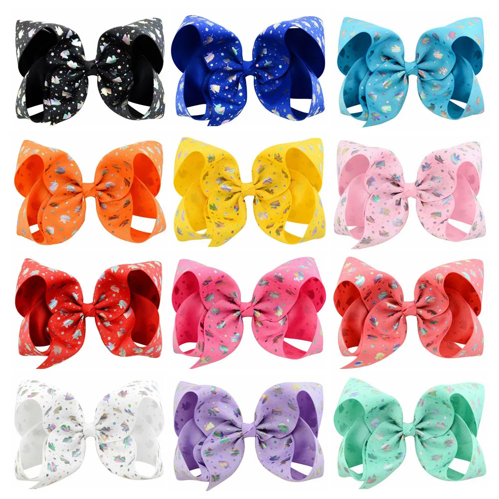 6 дюймов для маленьких девочек бантики аксессуары волос 12 Цветов единорог с