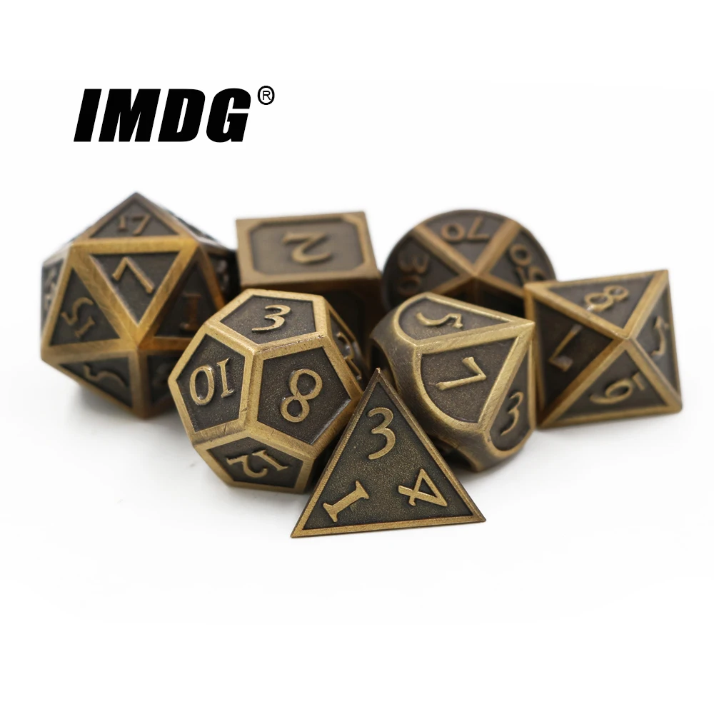 

IMDG 7 шт./компл. креативные игральные кости для ролевых игр, многогранные металлические кости, новый шрифт стандарта DND, цифровые игральные ко...