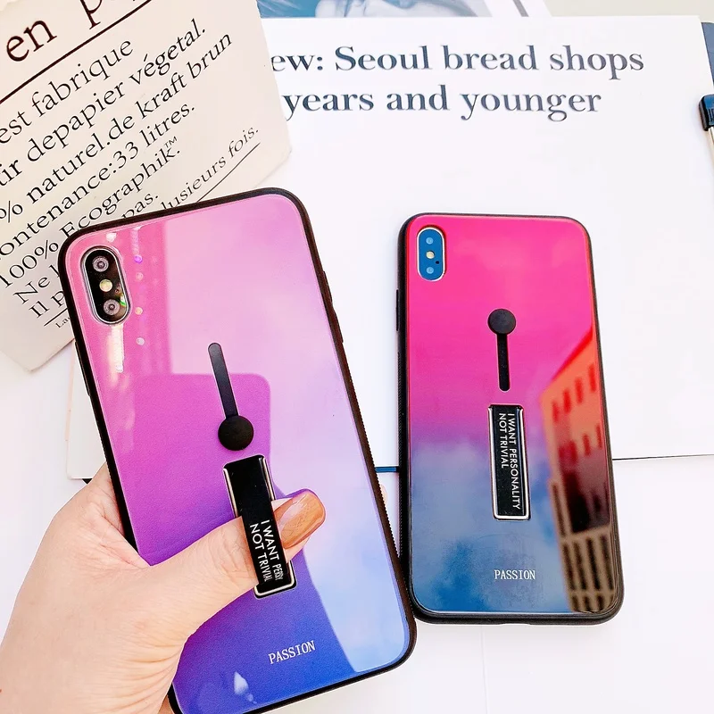 Чехол из закаленного стекла для iPhone XS XR 7 8X6 6S Plus градиент цвета синий луч Аврора