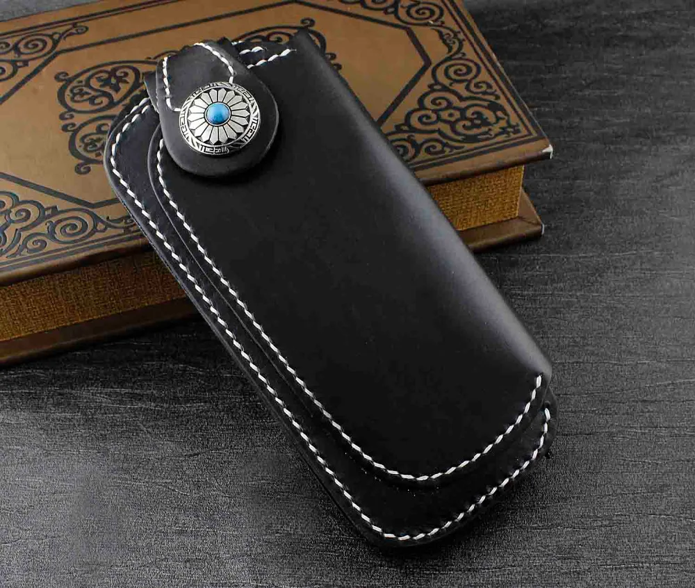 Мужской кожаный бумажник Vitage с металлической кнопкой ручной работы Длинный